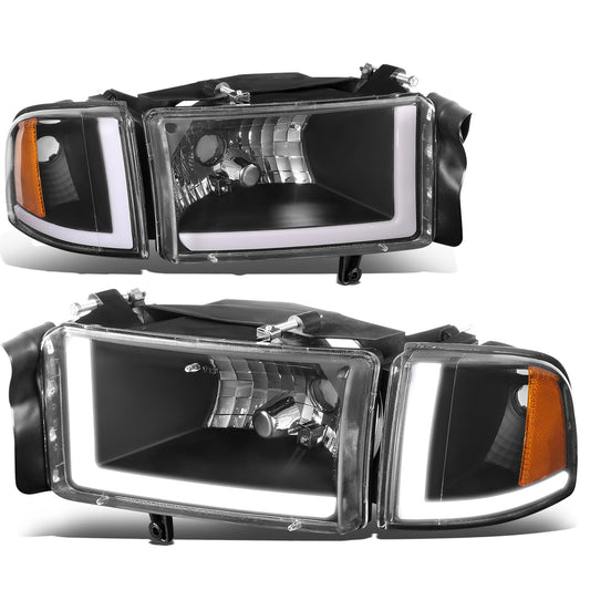 FAROS 94-01 DODGE RAM 1500 / 94-02 DODGE RAM 2500 3500 - DOES NOT FIT SPORT MODELS - LED DRL - BLACK HOUSING / AMBER CORNER - 9004 HIGH / LOW BEAM BULBS
