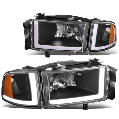 FAROS 94-01 DODGE RAM 1500 / 94-02 DODGE RAM 2500 3500 - DOES NOT FIT SPORT MODELS - LED DRL - BLACK HOUSING / AMBER CORNER - 9004 HIGH / LOW BEAM BULBS