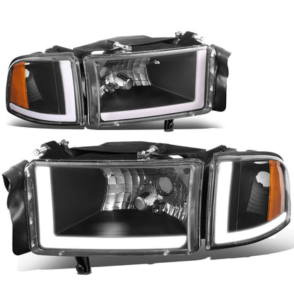 FAROS 94-01 DODGE RAM 1500 / 94-02 DODGE RAM 2500 3500 - DOES NOT FIT SPORT MODELS - LED DRL - BLACK HOUSING / AMBER CORNER - 9004 HIGH / LOW BEAM BULBS