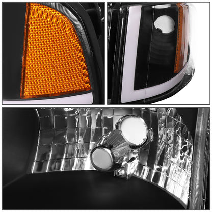 FAROS 94-01 DODGE RAM 1500 / 94-02 DODGE RAM 2500 3500 - DOES NOT FIT SPORT MODELS - LED DRL - BLACK HOUSING / AMBER CORNER - 9004 HIGH / LOW BEAM BULBS