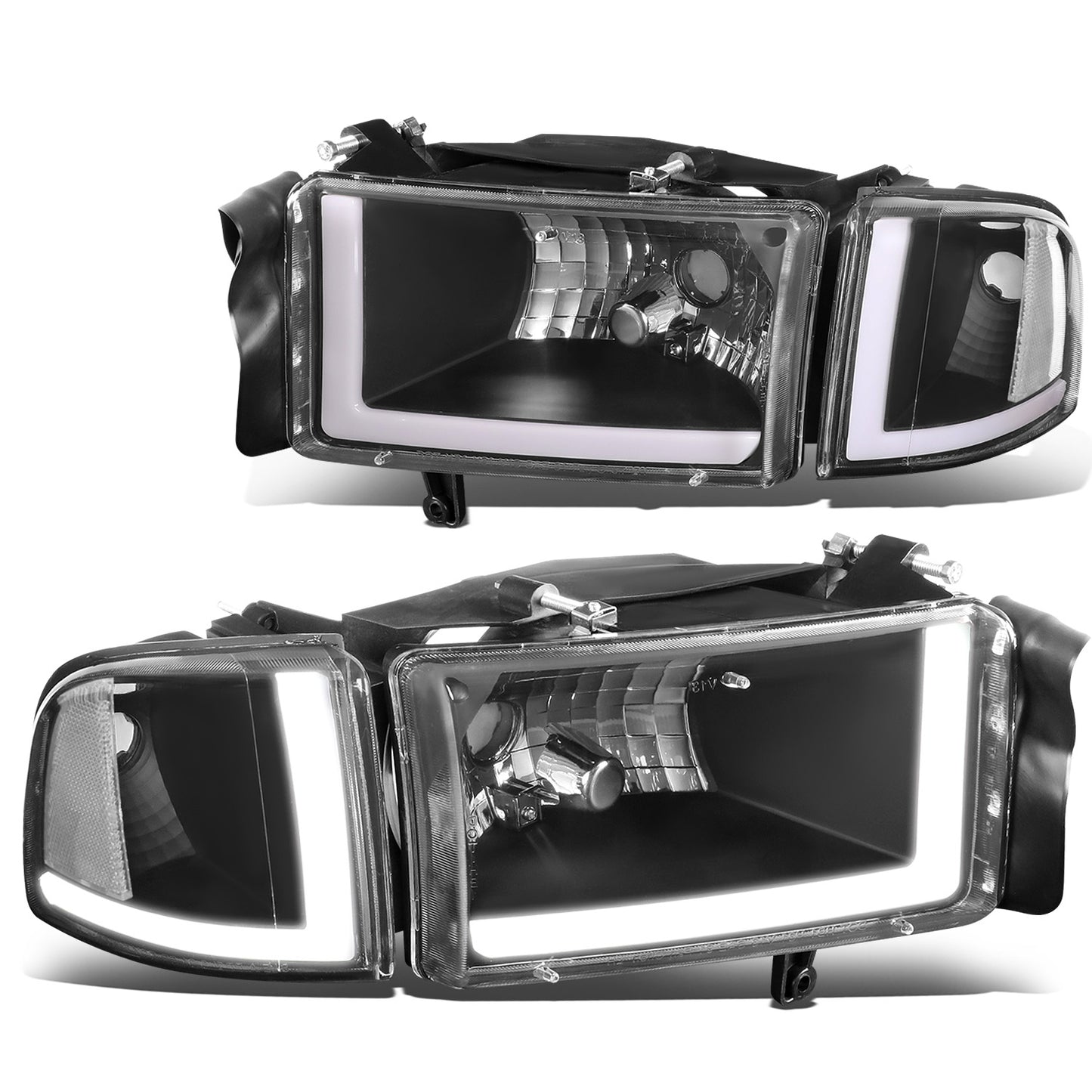 FAROS 94-01 DODGE RAM 1500 / 94-02 DODGE RAM 2500 3500 - DOES NOT FIT SPORT MODELS - LED DRL - BLACK HOUSING / CLEAR CORNER - 9004 HIGH / LOW BEAM BULBS