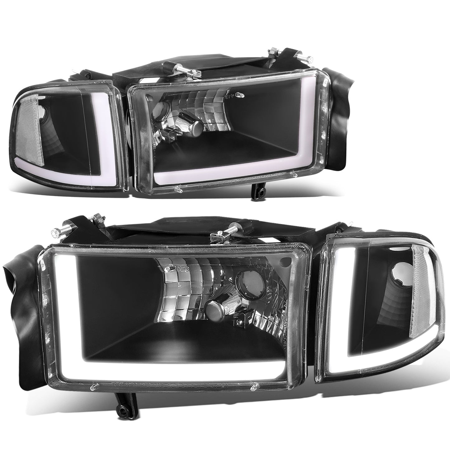FAROS 94-01 DODGE RAM 1500 / 94-02 DODGE RAM 2500 3500 - DOES NOT FIT SPORT MODELS - LED DRL - BLACK HOUSING / CLEAR CORNER - 9004 HIGH / LOW BEAM BULBS