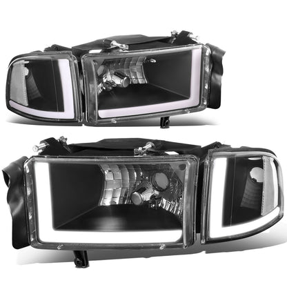 FAROS 94-01 DODGE RAM 1500 / 94-02 DODGE RAM 2500 3500 - DOES NOT FIT SPORT MODELS - LED DRL - BLACK HOUSING / CLEAR CORNER - 9004 HIGH / LOW BEAM BULBS