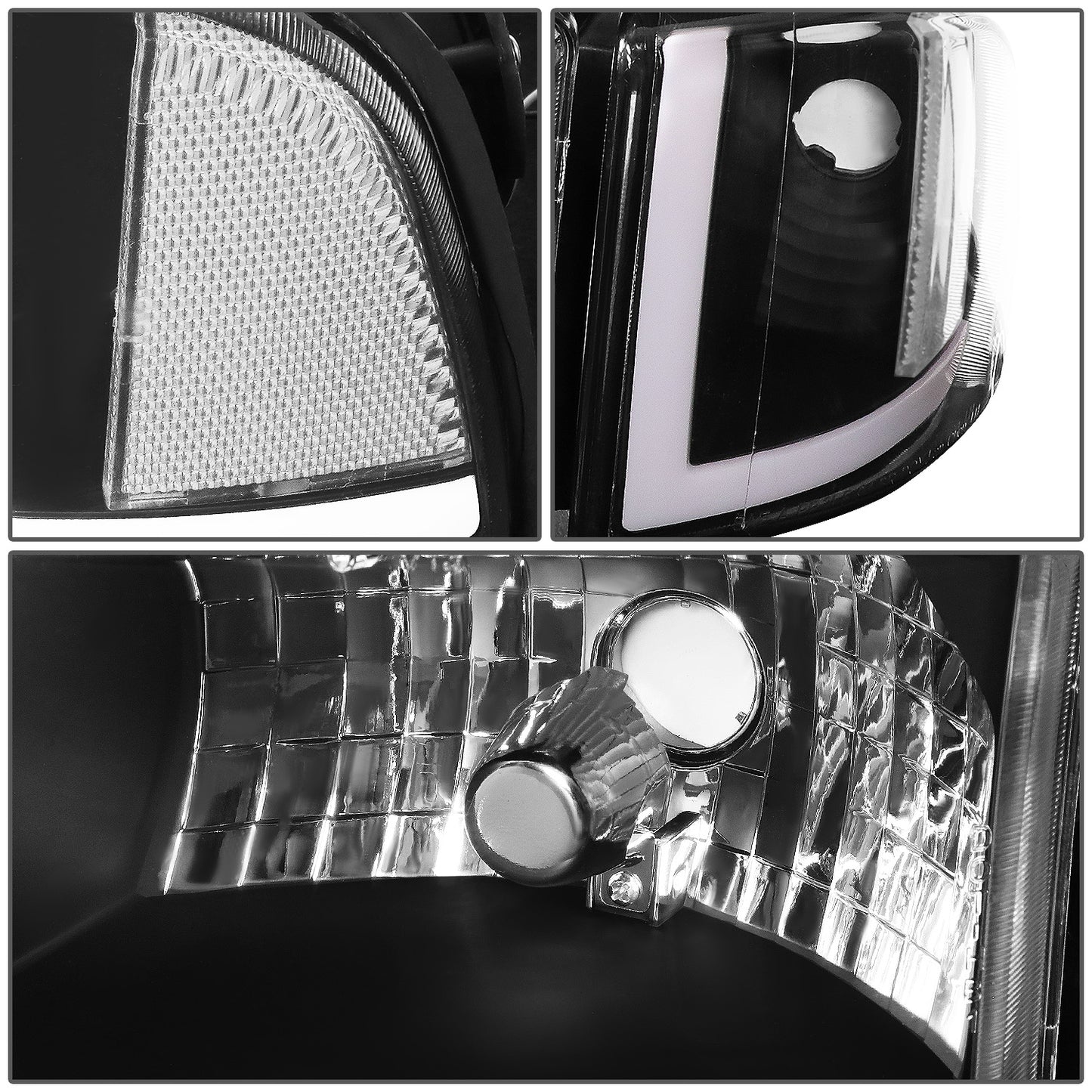 FAROS 94-01 DODGE RAM 1500 / 94-02 DODGE RAM 2500 3500 - DOES NOT FIT SPORT MODELS - LED DRL - BLACK HOUSING / CLEAR CORNER - 9004 HIGH / LOW BEAM BULBS