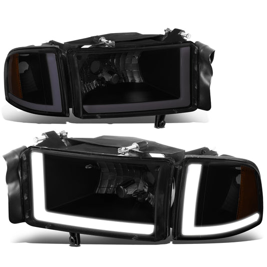 FAROS 94-01 DODGE RAM 1500 / 94-02 DODGE RAM 2500 3500 - DOES NOT FIT SPORT MODELS - LED DRL - BLACK HOUSING / SMOKE LENS / AMBER CORNER - 9004 HIGH / LOW BEAM BULBS