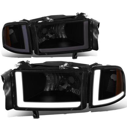 FAROS 94-01 DODGE RAM 1500 / 94-02 DODGE RAM 2500 3500 - DOES NOT FIT SPORT MODELS - LED DRL - BLACK HOUSING / SMOKE LENS / AMBER CORNER - 9004 HIGH / LOW BEAM BULBS