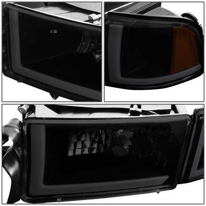 FAROS 94-01 DODGE RAM 1500 / 94-02 DODGE RAM 2500 3500 - DOES NOT FIT SPORT MODELS - LED DRL - BLACK HOUSING / SMOKE LENS / AMBER CORNER - 9004 HIGH / LOW BEAM BULBS