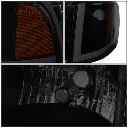 FAROS 94-01 DODGE RAM 1500 / 94-02 DODGE RAM 2500 3500 - DOES NOT FIT SPORT MODELS - LED DRL - BLACK HOUSING / SMOKE LENS / AMBER CORNER - 9004 HIGH / LOW BEAM BULBS