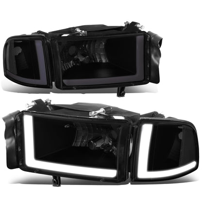 FAROS 94-01 DODGE RAM 1500 / 94-02 DODGE RAM 2500 3500 - DOES NOT FIT SPORT MODELS - LED DRL - BLACK HOUSING / SMOKE LENS / CLEAR CORNER - 9004 HIGH / LOW BEAM BULBS