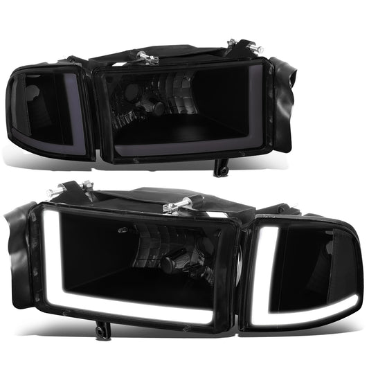 FAROS 94-01 DODGE RAM 1500 / 94-02 DODGE RAM 2500 3500 - DOES NOT FIT SPORT MODELS - LED DRL - BLACK HOUSING / SMOKE LENS / CLEAR CORNER - 9004 HIGH / LOW BEAM BULBS