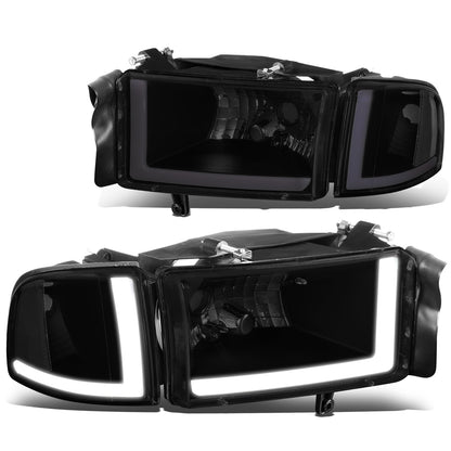 FAROS 94-01 DODGE RAM 1500 / 94-02 DODGE RAM 2500 3500 - DOES NOT FIT SPORT MODELS - LED DRL - BLACK HOUSING / SMOKE LENS / CLEAR CORNER - 9004 HIGH / LOW BEAM BULBS