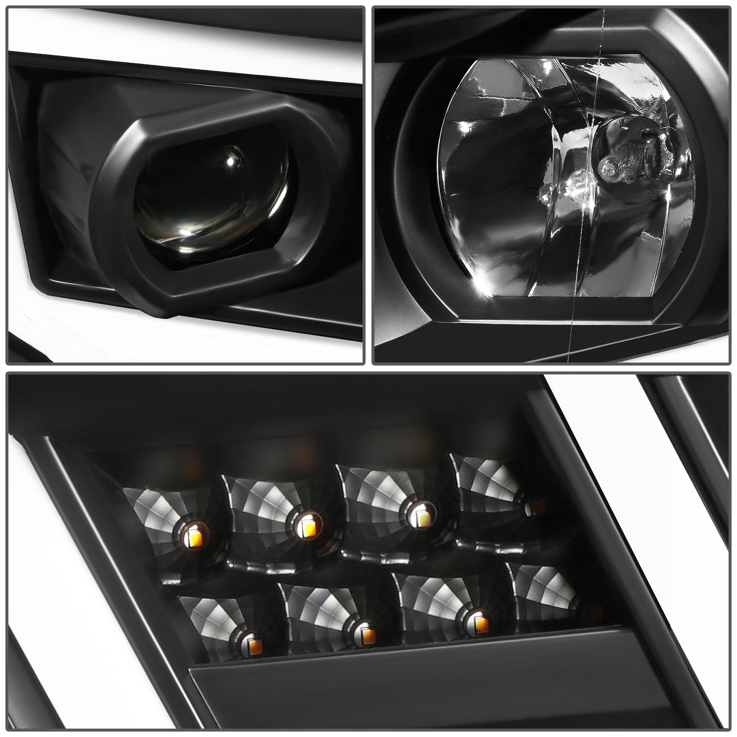 FAROS 17-22 NISSAN TITAN / 16-22 NISSAN TITAN XD - FITS MODELS WITH HALOGEN HEADLIGHTS ONLY - DOES NOT FIT FACTORY HID EQUIPPED MODELS - PROJECTOR CONVERSION E-PATTERN LED RUNNING LIGHT STRIP - H1 LOW BEAM / H1 HIGH BEAM / 2825 SIDE MARKER - BLACK HOUSING