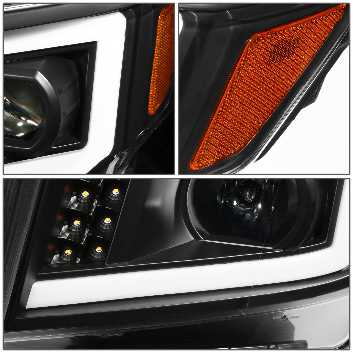 FAROS 17-22 NISSAN TITAN / 16-22 NISSAN TITAN XD - FITS MODELS WITH HALOGEN HEADLIGHTS ONLY - DOES NOT FIT FACTORY HID EQUIPPED MODELS - PROJECTOR CONVERSION E-PATTERN LED RUNNING LIGHT STRIP - H1 LOW BEAM / H1 HIGH BEAM / 2825 SIDE MARKER - BLACK HOUSING
