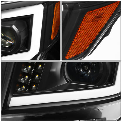 FAROS 17-22 NISSAN TITAN / 16-22 NISSAN TITAN XD - FITS MODELS WITH HALOGEN HEADLIGHTS ONLY - DOES NOT FIT FACTORY HID EQUIPPED MODELS - PROJECTOR CONVERSION E-PATTERN LED RUNNING LIGHT STRIP - H1 LOW BEAM / H1 HIGH BEAM / 2825 SIDE MARKER - BLACK HOUSING