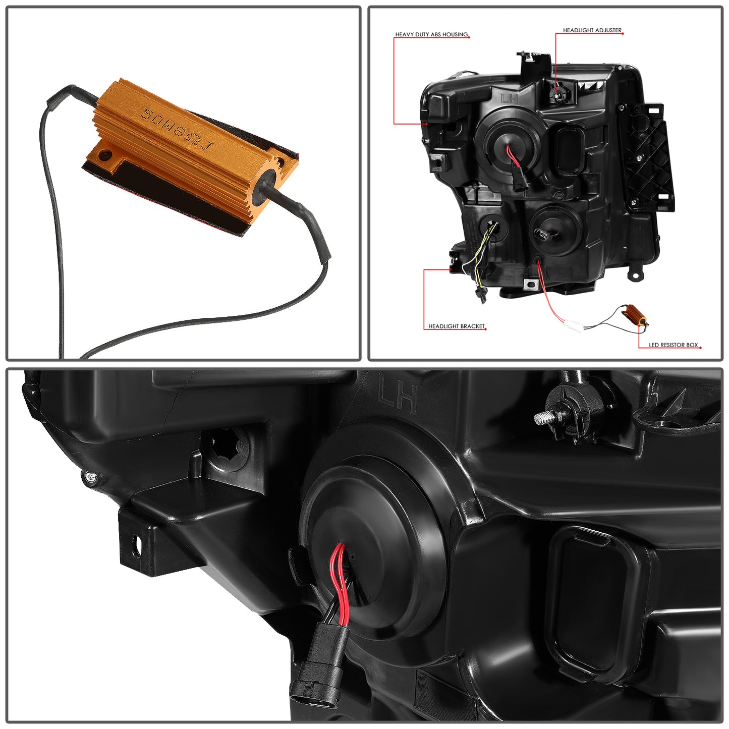 FAROS 17-22 NISSAN TITAN / 16-22 NISSAN TITAN XD - FITS MODELS WITH HALOGEN HEADLIGHTS ONLY - DOES NOT FIT FACTORY HID EQUIPPED MODELS - PROJECTOR CONVERSION E-PATTERN LED RUNNING LIGHT STRIP - H1 LOW BEAM / H1 HIGH BEAM / 2825 SIDE MARKER - BLACK HOUSING