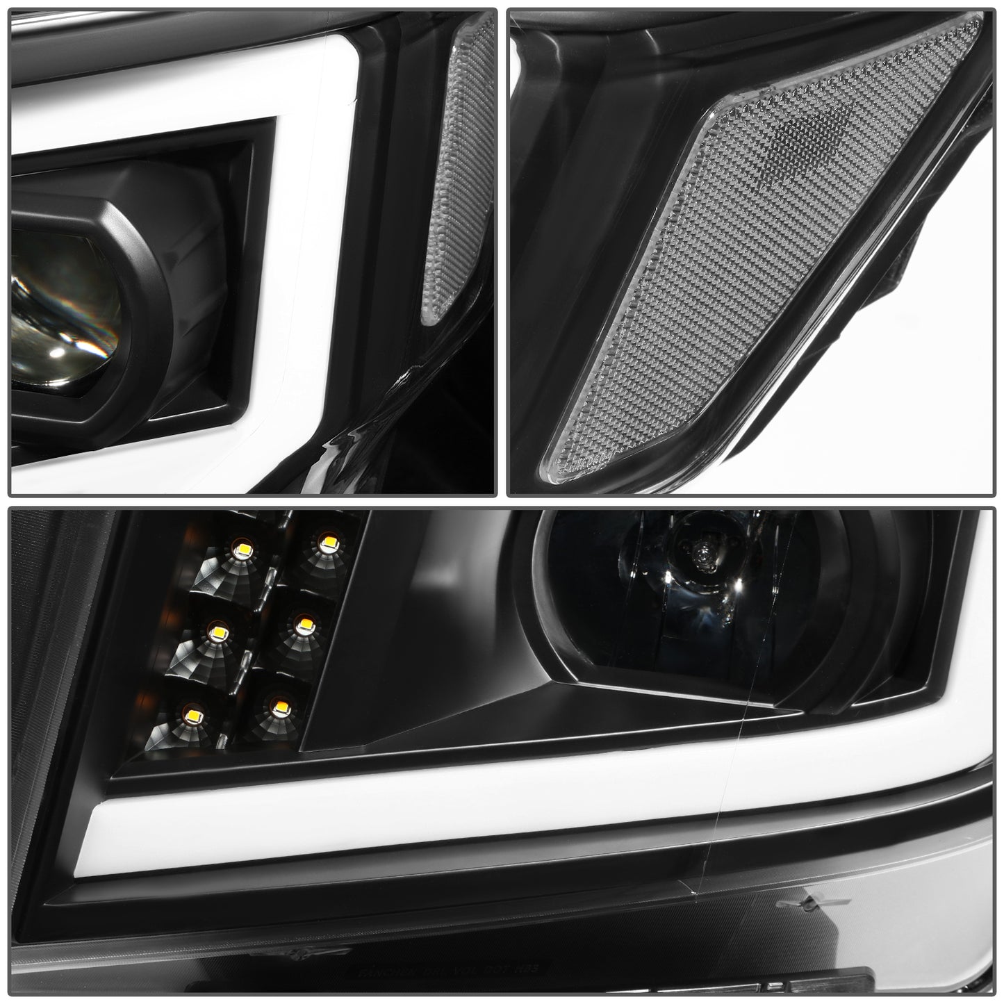 FAROS 17-22 NISSAN TITAN / 16-22 NISSAN TITAN XD - FITS MODELS WITH HALOGEN HEADLIGHTS ONLY - DOES NOT FIT FACTORY HID EQUIPPED MODELS - PROJECTOR CONVERSION E-PATTERN LED RUNNING LIGHT STRIP - H1 LOW BEAM / H1 HIGH BEAM / 2825 SIDE MARKER - BLACK HOUSING