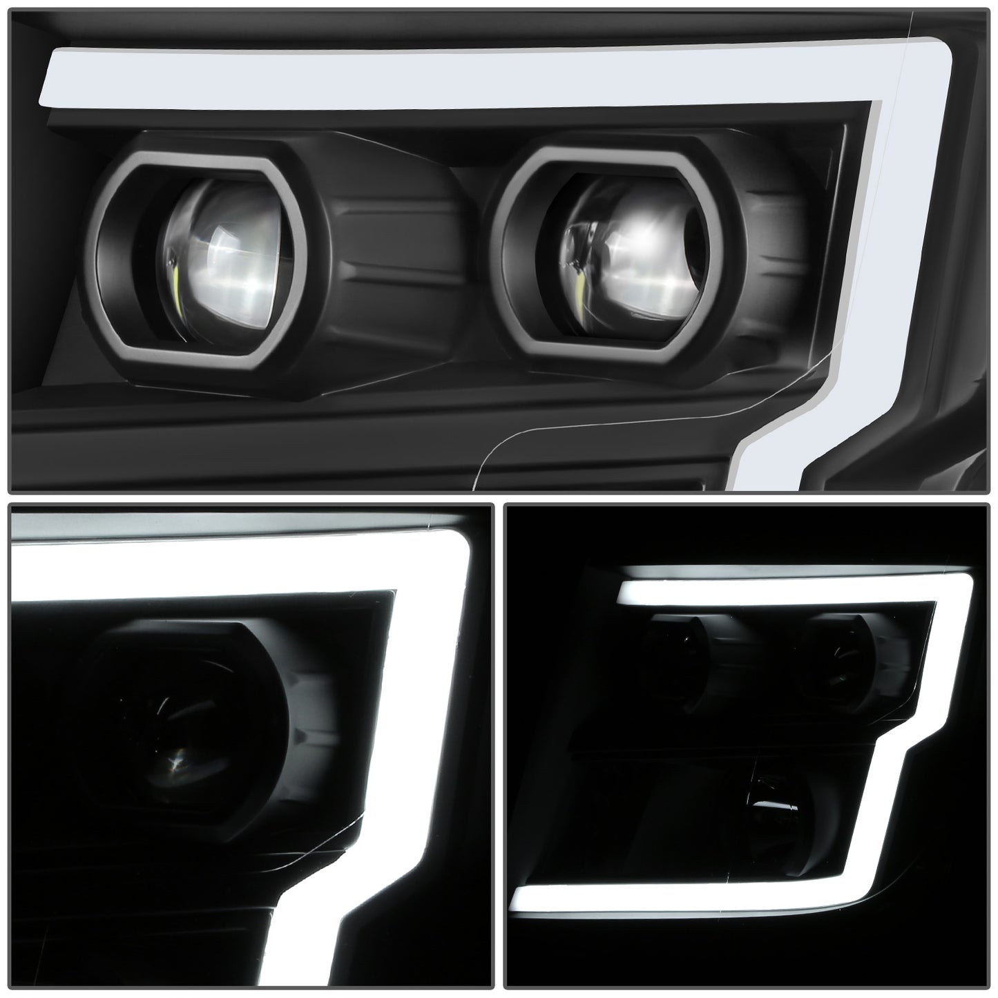 FAROS 17-22 NISSAN TITAN / 16-22 NISSAN TITAN XD - FITS MODELS WITH HALOGEN HEADLIGHTS ONLY - DOES NOT FIT FACTORY HID EQUIPPED MODELS - PROJECTOR CONVERSION LED RUNNING LIGHT STRIP - H1 LOW BEAM / H1 HIGH BEAM / 2825 SIDE MARKER - BLACK HOUSING / AMBER