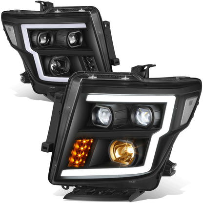 FAROS 17-22 NISSAN TITAN / 16-22 NISSAN TITAN XD - FITS MODELS WITH HALOGEN HEADLIGHTS ONLY - DOES NOT FIT FACTORY HID EQUIPPED MODELS - PROJECTOR CONVERSION LED RUNNING LIGHT STRIP - H1 LOW BEAM / H1 HIGH BEAM / 2825 SIDE MARKER - BLACK HOUSING / CLEAR