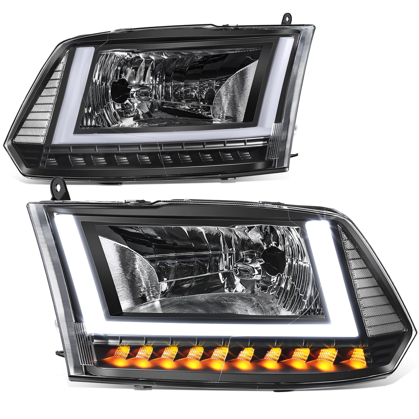 FAROS 09-10 DODGE RAM 1500 / 2010 DODGE RAM 2500 / 2010 DODGE RAM 3500 / 13-18 RAM 1500 / 19-24 RAM 1500 CLASSIC / 13-18 RAM 2500 / 13-18 RAM 3500 - FITS MODELS WITHOUT FACTORY PROJECTOR HEADLIGHT - H13 HIGH / LOW BEAM - U PATTERN 3D LIGHT BAR - BLACK /