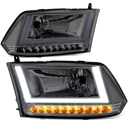 FAROS 09-10 DODGE RAM 1500 / 2010 DODGE RAM 2500 / 2010 DODGE RAM 3500 / 13-18 RAM 1500 / 19-24 RAM 1500 CLASSIC / 13-18 RAM 2500 / 13-18 RAM 3500 - FITS MODELS WITHOUT FACTORY PROJECTOR HEADLIGHT - H13 HIGH / LOW BEAM - U PATTERN 3D LIGHT BAR - SMOKED /