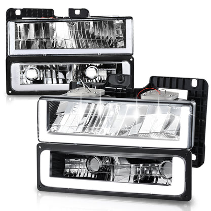 FAROS CLEAR LENS,CLEAR REFLECTOR,BLACK HOUSING - 4PCS - LED BAR - 92-94 CHEVROLET BLAZER / 88-99 CHEVROLET C1500 / 92-99 CHEVROLET C1500 SUBURBAN / 88-00 CHEVROLET C2500 / 92-99 CHEVROLET C2500 SUBURBAN / 88-00 CHEVROLET C3500 / 88-99 CHEVROLET K1500 /