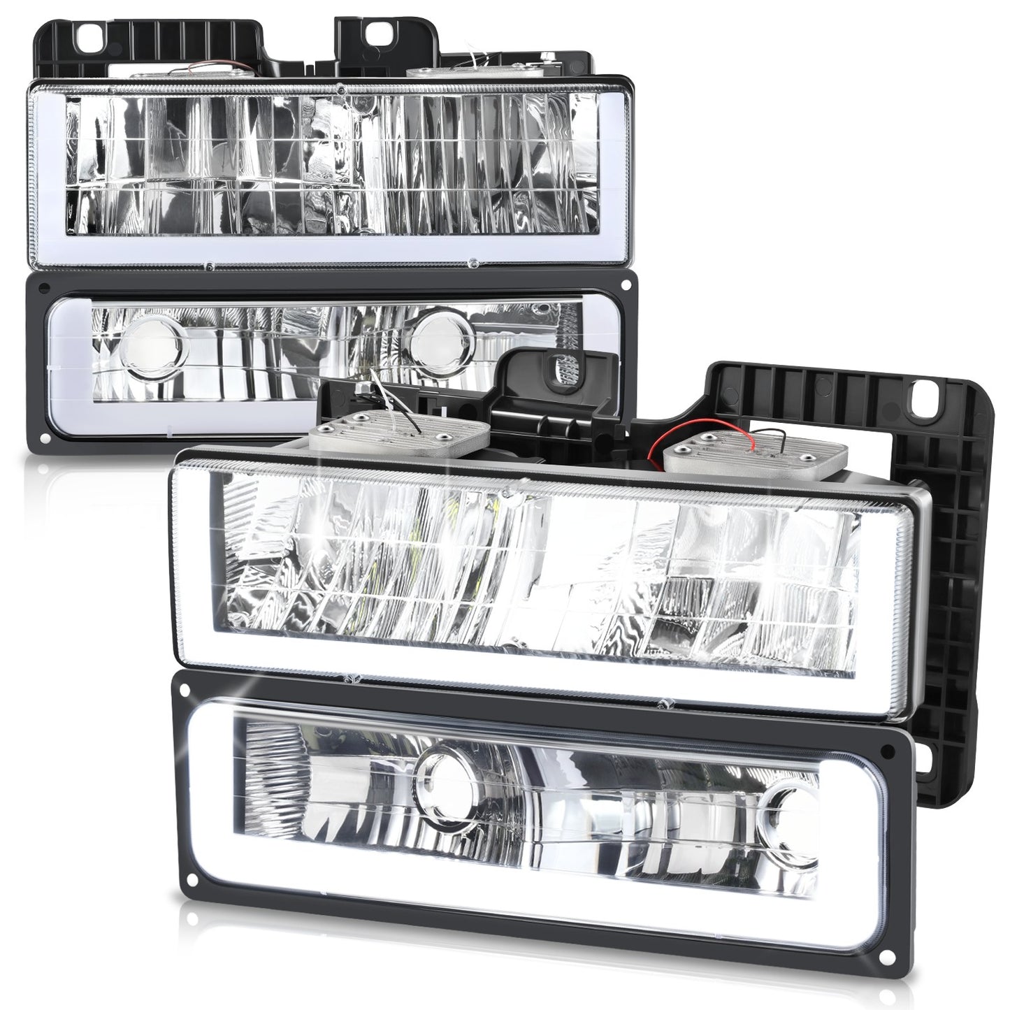 FAROS CLEAR LENS,CLEAR REFLECTOR,CHROME HOUSING - 4PCS - LED BAR - 92-94 CHEVROLET BLAZER / 88-99 CHEVROLET C1500 / 92-99 CHEVROLET C1500 SUBURBAN / 88-00 CHEVROLET C2500 / 92-99 CHEVROLET C2500 SUBURBAN / 88-00 CHEVROLET C3500 / 88-99 CHEVROLET K1500 /