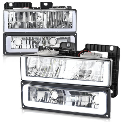 FAROS CLEAR LENS,CLEAR REFLECTOR,CHROME HOUSING - 4PCS - LED BAR - 92-94 CHEVROLET BLAZER / 88-99 CHEVROLET C1500 / 92-99 CHEVROLET C1500 SUBURBAN / 88-00 CHEVROLET C2500 / 92-99 CHEVROLET C2500 SUBURBAN / 88-00 CHEVROLET C3500 / 88-99 CHEVROLET K1500 /
