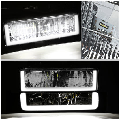 FAROS CLEAR LENS,AMBER REFLECTOR,CHROME HOUSING - 8PCS - LED BAR - 94-99 GMC C1500 K1500 YUKON / 94-99 GMC C1500 SUBURBAN C2500 SUBURBAN K1500 SUBURBAN K2500 SUBURBAN / 94-00 GMC C2500 C3500 K2500 K3500 - FITS MODELS WITH COMPOSITE HEADLIGHTS ONLY