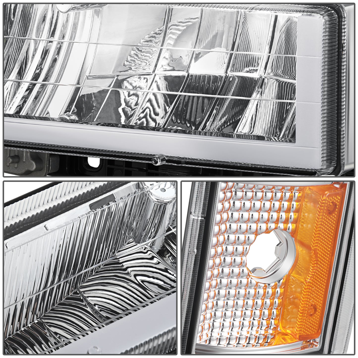 FAROS CLEAR LENS,AMBER REFLECTOR,CHROME HOUSING - 8PCS - LED BAR - 94-99 GMC C1500 K1500 YUKON / 94-99 GMC C1500 SUBURBAN C2500 SUBURBAN K1500 SUBURBAN K2500 SUBURBAN / 94-00 GMC C2500 C3500 K2500 K3500 - FITS MODELS WITH COMPOSITE HEADLIGHTS ONLY