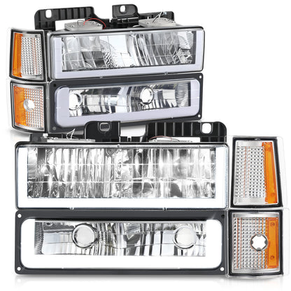 FAROS CLEAR LENS,AMBER REFLECTOR,CHROME HOUSING - 8PCS - LED BAR - 94-99 GMC C1500 K1500 YUKON / 94-99 GMC C1500 SUBURBAN C2500 SUBURBAN K1500 SUBURBAN K2500 SUBURBAN / 94-00 GMC C2500 C3500 K2500 K3500 - FITS MODELS WITH COMPOSITE HEADLIGHTS ONLY
