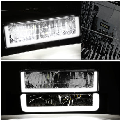 FAROS SMOKE LENS,AMBER REFLECTOR,CHROME HOUSING - 8PCS - LED BAR - 94-99 GMC C1500 K1500 YUKON / 94-99 GMC C1500 SUBURBAN C2500 SUBURBAN K1500 SUBURBAN K2500 SUBURBAN / 94-00 GMC C2500 C3500 K2500 K3500 - FITS MODELS WITH COMPOSITE HEADLIGHTS ONLY