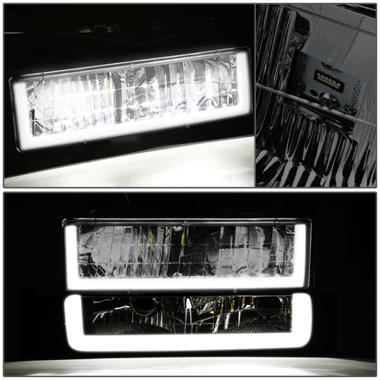 FAROS SMOKE LENS,AMBER REFLECTOR,CHROME HOUSING - 8PCS - LED BAR - 94-99 GMC C1500 K1500 YUKON / 94-99 GMC C1500 SUBURBAN C2500 SUBURBAN K1500 SUBURBAN K2500 SUBURBAN / 94-00 GMC C2500 C3500 K2500 K3500 - FITS MODELS WITH COMPOSITE HEADLIGHTS ONLY