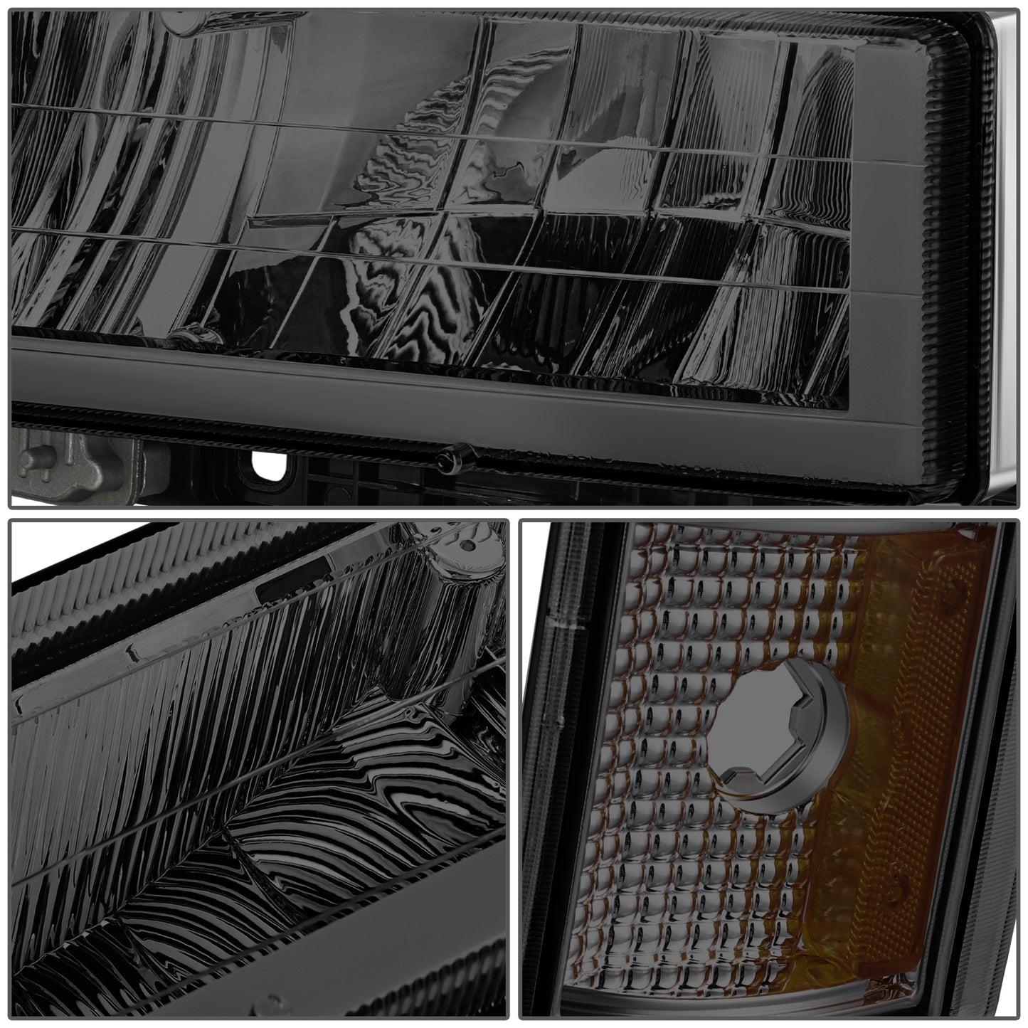 FAROS SMOKE LENS,AMBER REFLECTOR,CHROME HOUSING - 8PCS - LED BAR - 94-99 GMC C1500 K1500 YUKON / 94-99 GMC C1500 SUBURBAN C2500 SUBURBAN K1500 SUBURBAN K2500 SUBURBAN / 94-00 GMC C2500 C3500 K2500 K3500 - FITS MODELS WITH COMPOSITE HEADLIGHTS ONLY