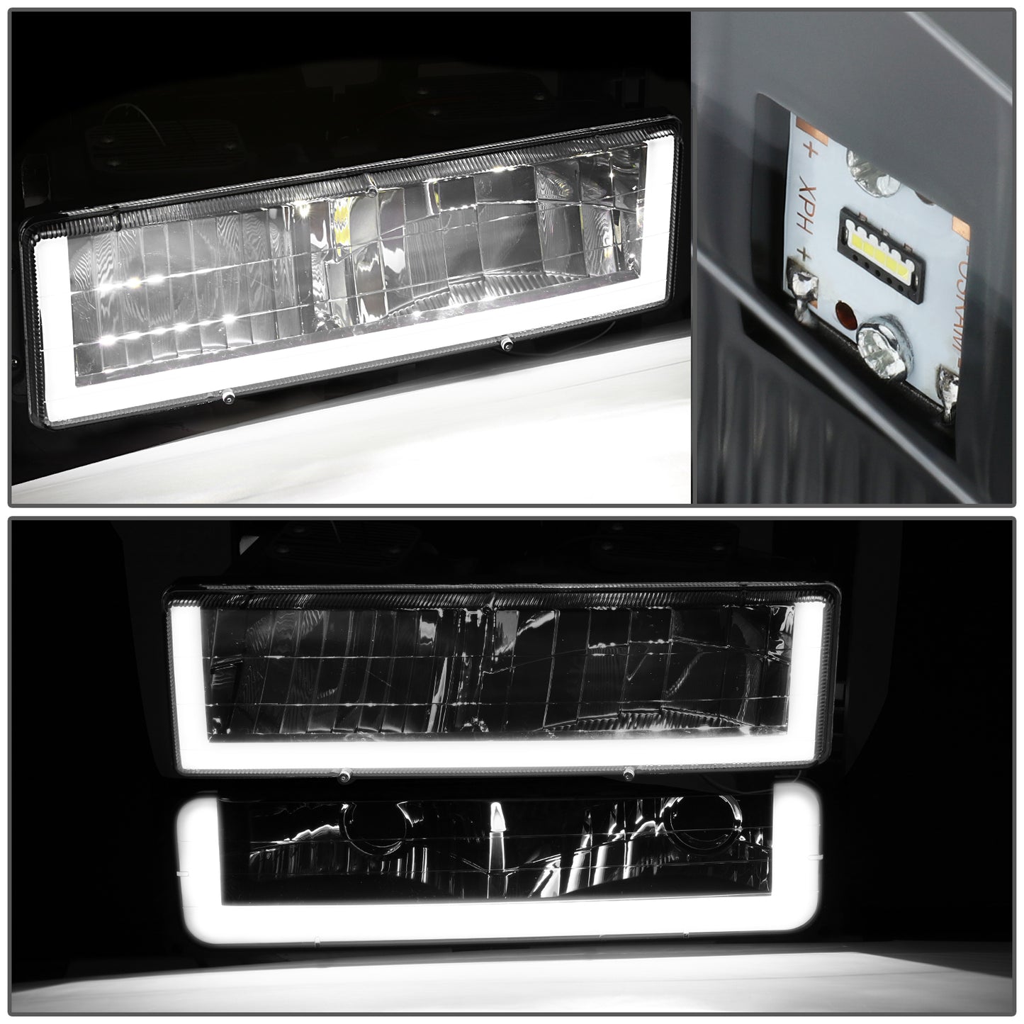 FAROS CLEAR LENS,AMBER REFLECTOR,BLACK HOUSING - 8PCS - LED BAR - 92-93 CHEVROLET BLAZER / 88-93 CHEVROLET C1500 / 92-93 CHEVROLET C1500 SUBURBAN / 88-93 CHEVROLET C2500 / 92-93 CHEVROLET C2500 SUBURBAN / 88-93 CHEVROLET C3500 / 88-93 CHEVROLET K1500 /