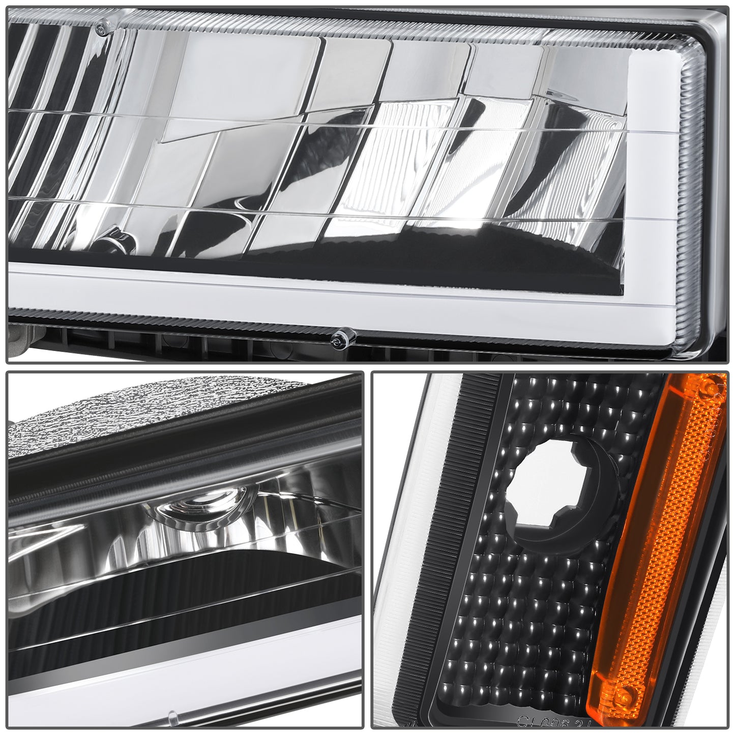 FAROS CLEAR LENS,AMBER REFLECTOR,BLACK HOUSING - 8PCS - LED BAR - 92-93 CHEVROLET BLAZER / 88-93 CHEVROLET C1500 / 92-93 CHEVROLET C1500 SUBURBAN / 88-93 CHEVROLET C2500 / 92-93 CHEVROLET C2500 SUBURBAN / 88-93 CHEVROLET C3500 / 88-93 CHEVROLET K1500 /