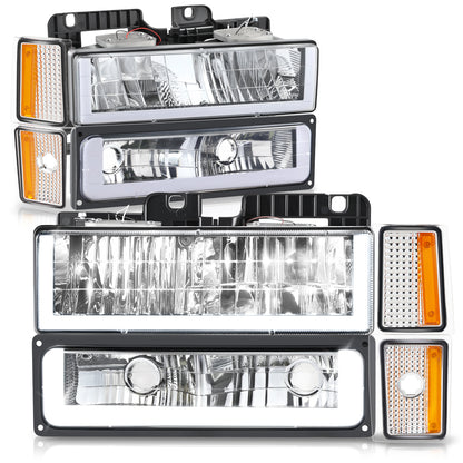 FAROS CLEAR LENS,AMBER REFLECTOR,CHROME HOUSING - 8PCS - LED BAR - 92-93 CHEVROLET BLAZER / 88-93 CHEVROLET C1500 / 92-93 CHEVROLET C1500 SUBURBAN / 88-93 CHEVROLET C2500 / 92-93 CHEVROLET C2500 SUBURBAN / 88-93 CHEVROLET C3500 / 88-93 CHEVROLET K1500 /