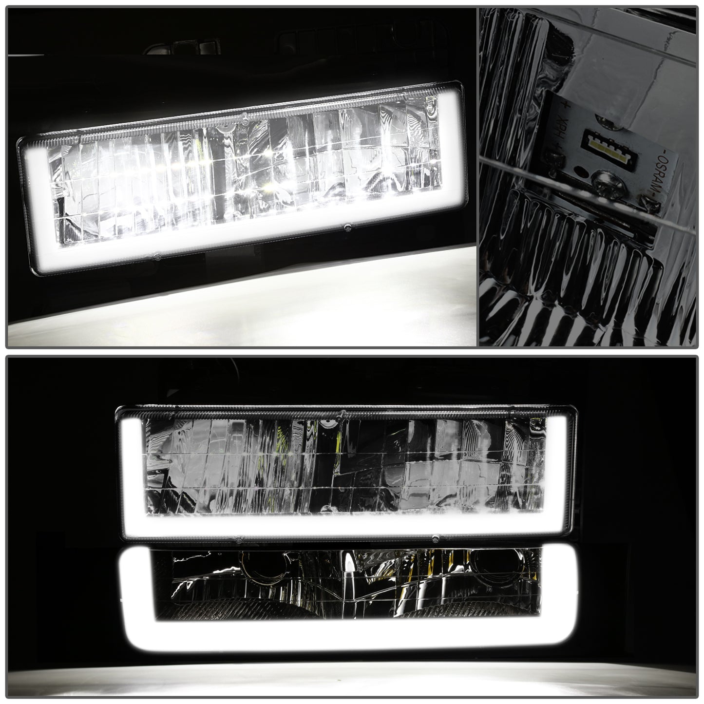 FAROS SMOKE LENS,AMBER REFLECTOR,CHROME HOUSING - 8PCS - LED BAR - 92-93 CHEVROLET BLAZER / 88-93 CHEVROLET C1500 / 92-93 CHEVROLET C1500 SUBURBAN / 88-93 CHEVROLET C2500 / 92-93 CHEVROLET C2500 SUBURBAN / 88-93 CHEVROLET C3500 / 88-93 CHEVROLET K1500 /