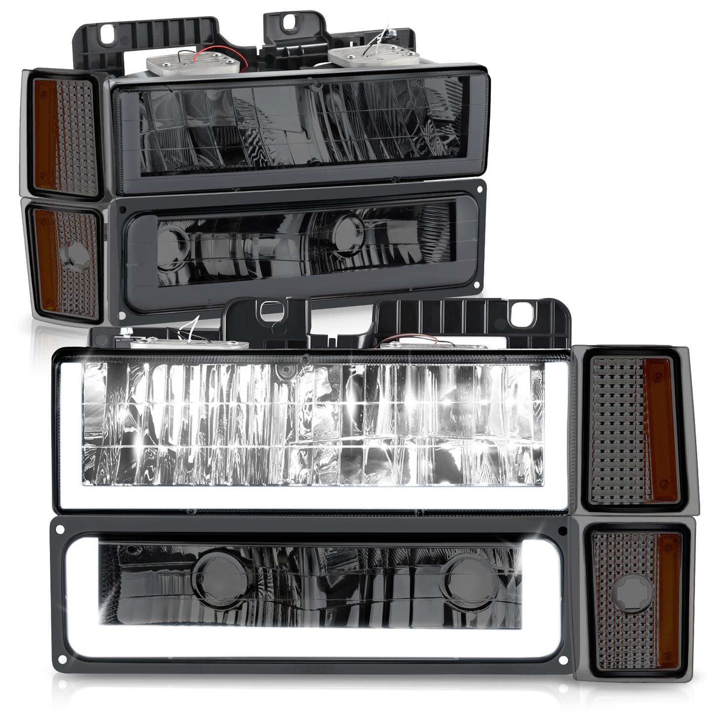 FAROS SMOKE LENS,AMBER REFLECTOR,CHROME HOUSING - 8PCS - LED BAR - 92-93 CHEVROLET BLAZER / 88-93 CHEVROLET C1500 / 92-93 CHEVROLET C1500 SUBURBAN / 88-93 CHEVROLET C2500 / 92-93 CHEVROLET C2500 SUBURBAN / 88-93 CHEVROLET C3500 / 88-93 CHEVROLET K1500 /