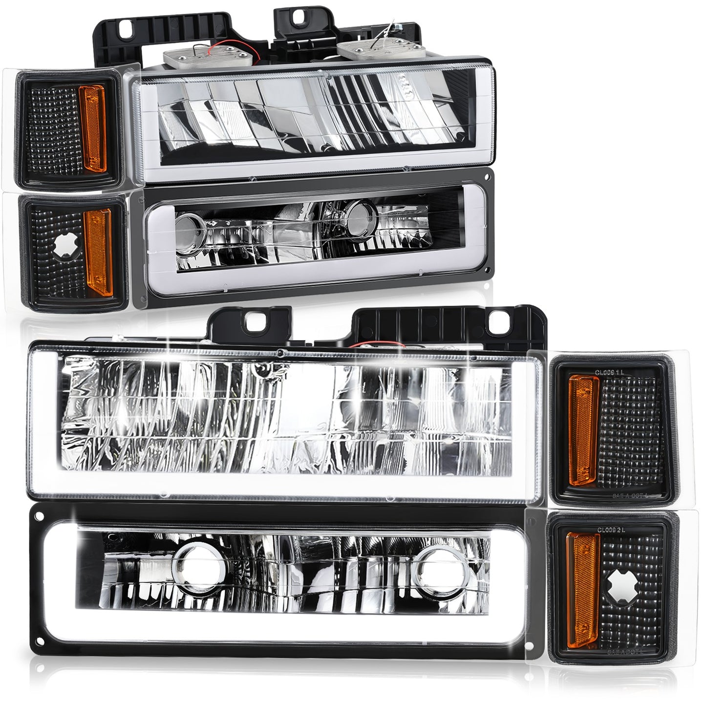 FAROS CLEAR LENS,AMBER REFLECTOR,BLACK HOUSING - 8PCS - LED BAR - 94 CHEVROLET BLAZER / 94-99 CHEVROLET C1500 / 94-99 CHEVROLET C1500 SUBURBAN / 94-00 CHEVROLET C2500 / 94-99 CHEVROLET C2500 SUBURBAN / 94-00 CHEVROLET C3500 / 94-99 CHEVROLET K1500 / 94-99