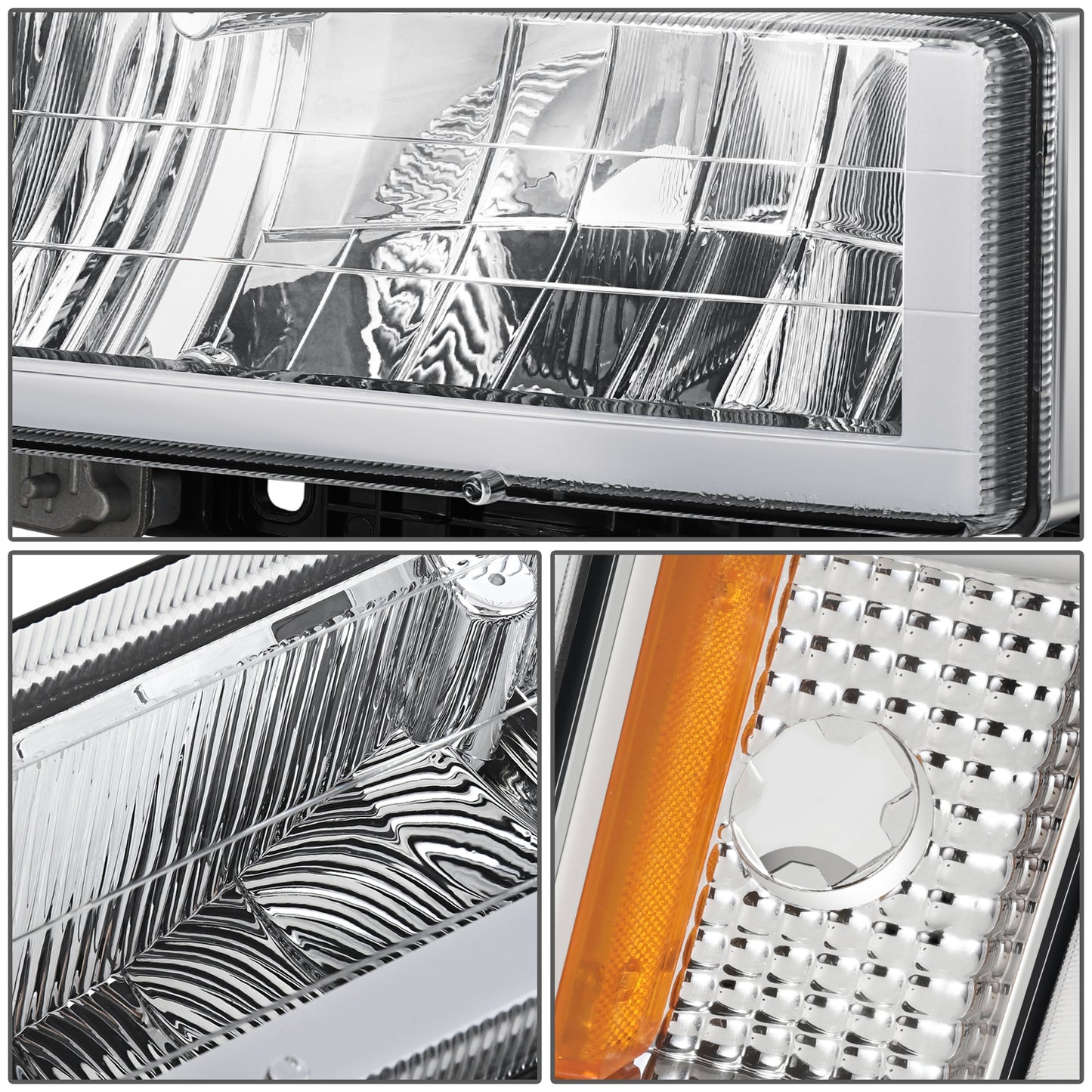 FAROS CLEAR LENS,AMBER REFLECTOR,CHROME HOUSING - 8PCS - LED BAR - 94 CHEVROLET BLAZER / 94-99 CHEVROLET C1500 / 94-99 CHEVROLET C1500 SUBURBAN / 94-00 CHEVROLET C2500 / 94-99 CHEVROLET C2500 SUBURBAN / 94-00 CHEVROLET C3500 / 94-99 CHEVROLET K1500 /