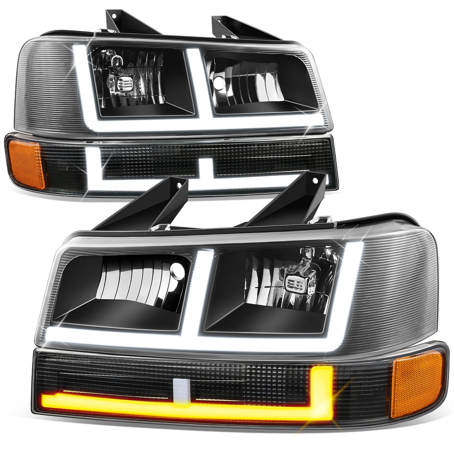 FAROS CLEAR LENS,AMBER REFLECTOR,BLACK HOUSING - 4PCS - LED BAR - 03-14 CHEVROLET EXPRESS 1500 / 03-23 CHEVROLET EXPRESS 2500 / 03-23 CHEVROLET EXPRESS 3500 / 09-22 CHEVROLET EXPRESS 4500 / 03-14 GMC SAVANA 1500 / 03-23 GMC SAVANA 2500 / 03-23 GMC SAVANA
