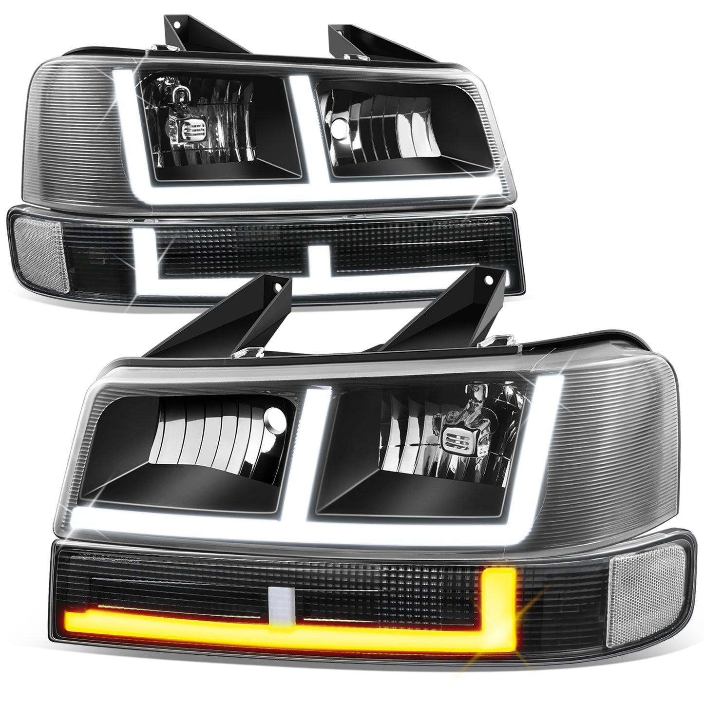 FAROS CLEAR LENS,CLEAR REFLECTOR,BLACK HOUSING - 4PCS - LED BAR - 03-14 CHEVROLET EXPRESS 1500 / 03-23 CHEVROLET EXPRESS 2500 / 03-23 CHEVROLET EXPRESS 3500 / 09-22 CHEVROLET EXPRESS 4500 / 03-14 GMC SAVANA 1500 / 03-23 GMC SAVANA 2500 / 03-23 GMC SAVANA