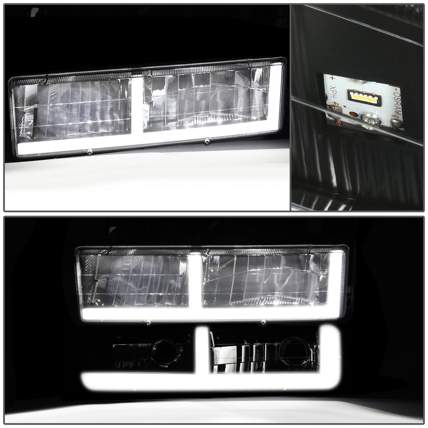 FAROS CLEAR LENS,CLEAR REFLECTOR,BLACK HOUSING - 4PCS - LED BAR - 92-94 CHEVROLET BLAZER / 88-99 CHEVROLET C1500 / 92-99 CHEVROLET C1500 SUBURBAN / 88-00 CHEVROLET C2500 / 92-99 CHEVROLET C2500 SUBURBAN / 88-00 CHEVROLET C3500 / 88-99 CHEVROLET K1500 /