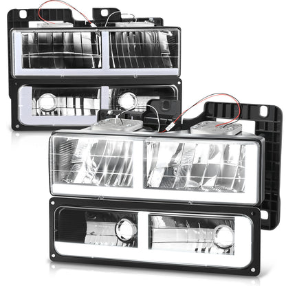 FAROS CLEAR LENS,CLEAR REFLECTOR,BLACK HOUSING - 4PCS - LED BAR - 92-94 CHEVROLET BLAZER / 88-99 CHEVROLET C1500 / 92-99 CHEVROLET C1500 SUBURBAN / 88-00 CHEVROLET C2500 / 92-99 CHEVROLET C2500 SUBURBAN / 88-00 CHEVROLET C3500 / 88-99 CHEVROLET K1500 /