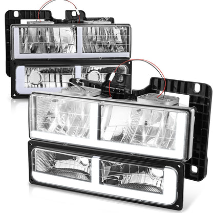 FAROS CLEAR LENS,CLEAR REFLECTOR,CHROME HOUSING - 4PCS - LED BAR - 92-94 CHEVROLET BLAZER / 88-99 CHEVROLET C1500 / 92-99 CHEVROLET C1500 SUBURBAN / 88-00 CHEVROLET C2500 / 92-99 CHEVROLET C2500 SUBURBAN / 88-00 CHEVROLET C3500 / 88-99 CHEVROLET K1500 /