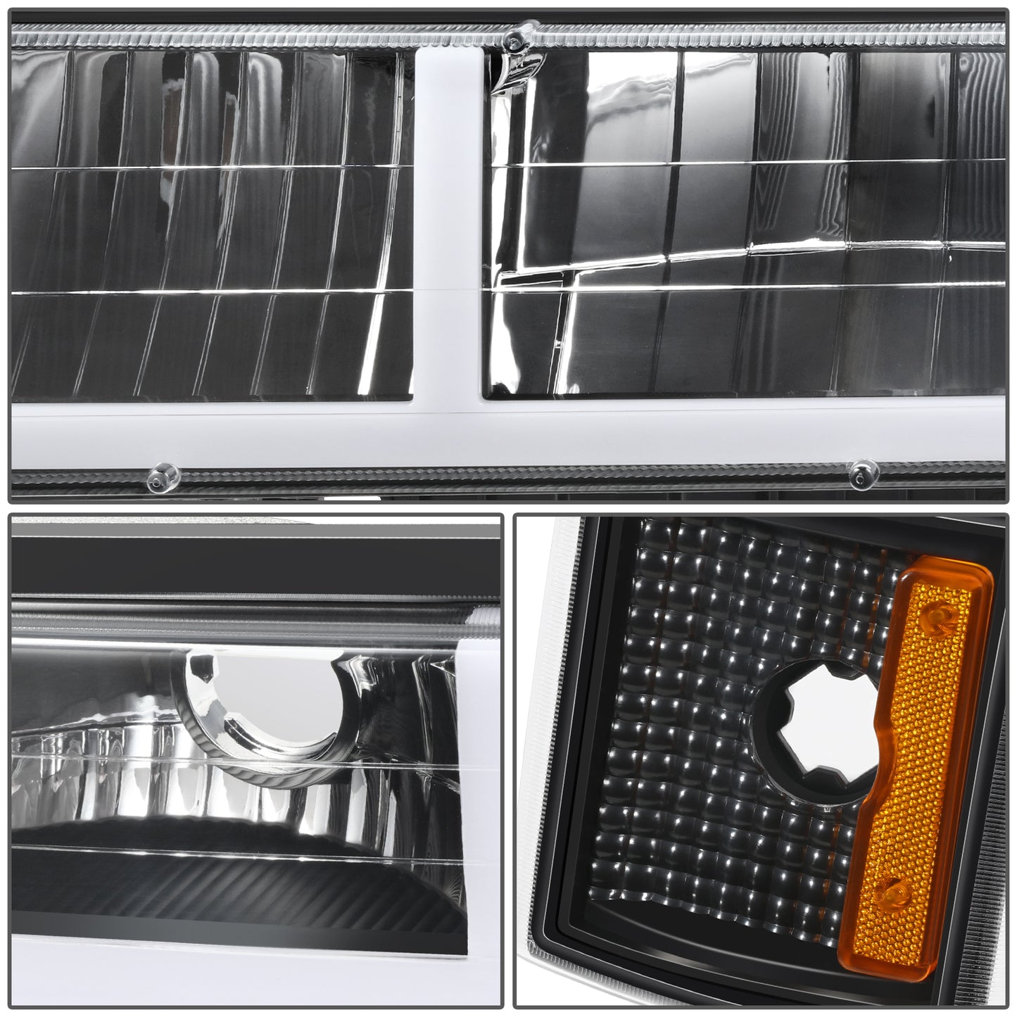 FAROS CLEAR LENS,AMBER REFLECTOR,BLACK HOUSING - 8PCS - LED BAR - 94-99 GMC C1500 K1500 YUKON / 94-99 GMC C1500 SUBURBAN C2500 SUBURBAN K1500 SUBURBAN K2500 SUBURBAN / 94-00 GMC C2500 C3500 K2500 K3500 - FITS MODELS WITH COMPOSITE HEADLIGHTS ONLY