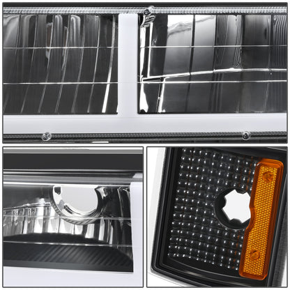FAROS CLEAR LENS,AMBER REFLECTOR,BLACK HOUSING - 8PCS - LED BAR - 94-99 GMC C1500 K1500 YUKON / 94-99 GMC C1500 SUBURBAN C2500 SUBURBAN K1500 SUBURBAN K2500 SUBURBAN / 94-00 GMC C2500 C3500 K2500 K3500 - FITS MODELS WITH COMPOSITE HEADLIGHTS ONLY
