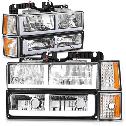 FAROS CLEAR LENS,AMBER REFLECTOR,CHROME HOUSING - 8PCS - LED BAR - 94-99 GMC C1500 K1500 YUKON / 94-99 GMC C1500 SUBURBAN C2500 SUBURBAN K1500 SUBURBAN K2500 SUBURBAN / 94-00 GMC C2500 C3500 K2500 K3500 - FITS MODELS WITH COMPOSITE HEADLIGHTS ONLY