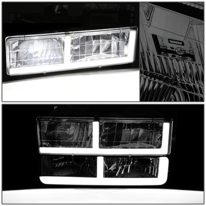 FAROS SMOKE LENS,AMBER REFLECTOR,CHROME HOUSING - 8PCS - LED BAR - 94-99 GMC C1500 K1500 YUKON / 94-99 GMC C1500 SUBURBAN C2500 SUBURBAN K1500 SUBURBAN K2500 SUBURBAN / 94-00 GMC C2500 C3500 K2500 K3500 - FITS MODELS WITH COMPOSITE HEADLIGHTS ONLY