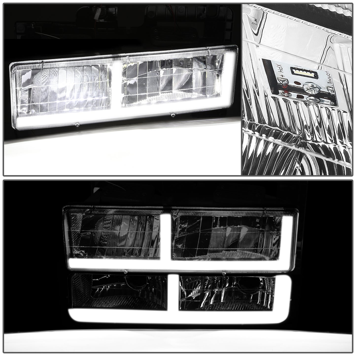 FAROS CLEAR LENS,AMBER REFLECTOR,CHROME HOUSING - 8PCS - LED BAR - 92-93 CHEVROLET BLAZER / 88-93 CHEVROLET C1500 / 92-93 CHEVROLET C1500 SUBURBAN / 88-93 CHEVROLET C2500 / 92-93 CHEVROLET C2500 SUBURBAN / 88-93 CHEVROLET C3500 / 88-93 CHEVROLET K1500 /